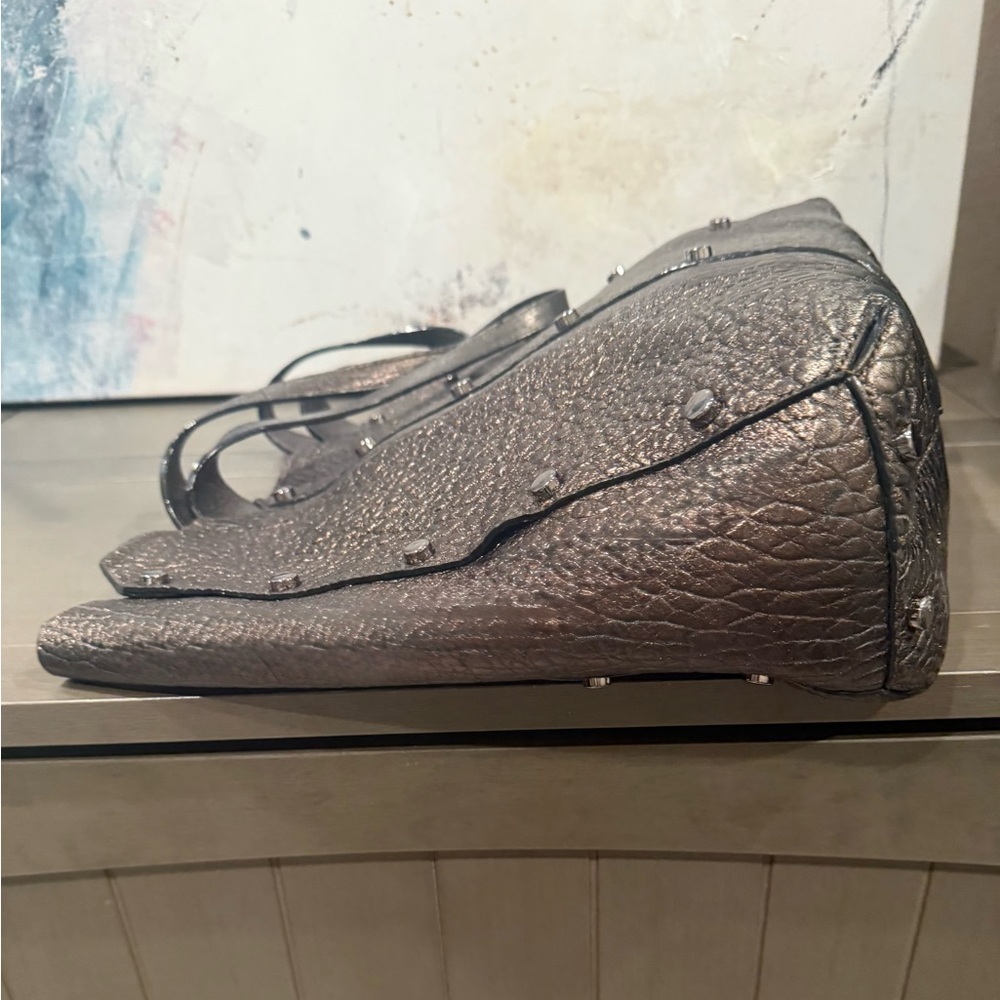 Jimmy Choo Metallic Bronze Pebble Leather Shopper Tote Bag Gently Used - Picture 6 of 13